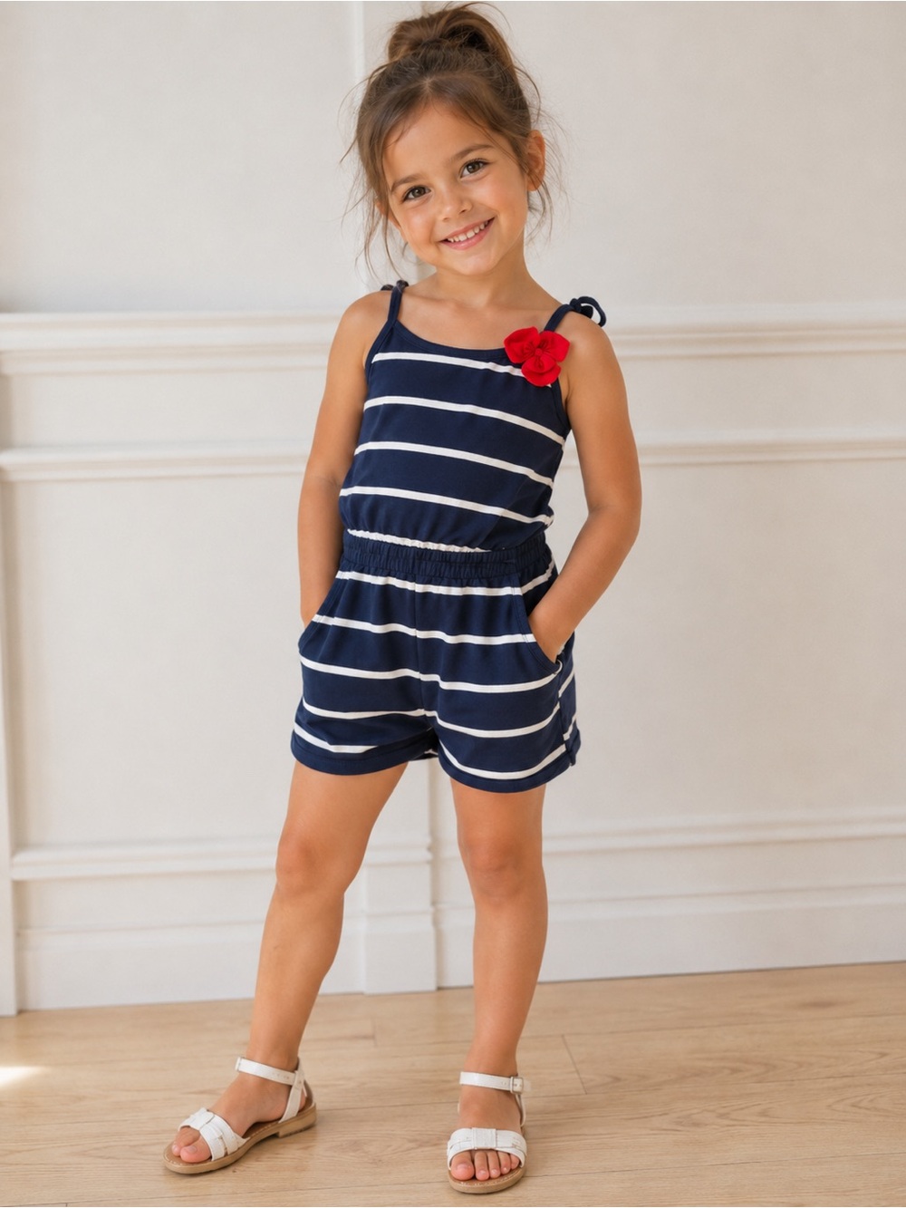 Old Navy Navy and White Striped Girls Romper